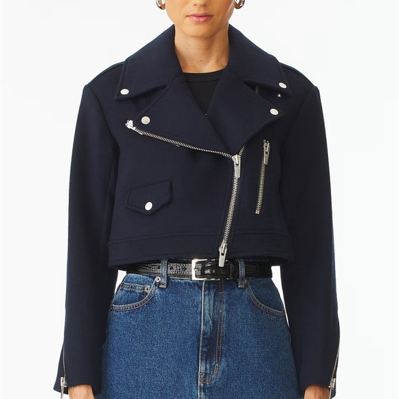 A.L.C | Oxford Jacket In Navy Blue Size 8 NEW Moto Cropped - Picture 2 of 8